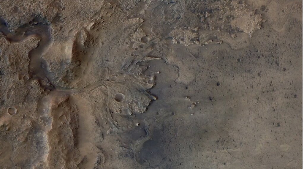 Miệng núi lửa Jezero của sao Hỏa, nơi tàu thăm dò sao Hỏa Perseverance của NASA khám phá để tìm dấu hiệu của sự sống vi sinh vật hóa thạch. Ảnh: NASA